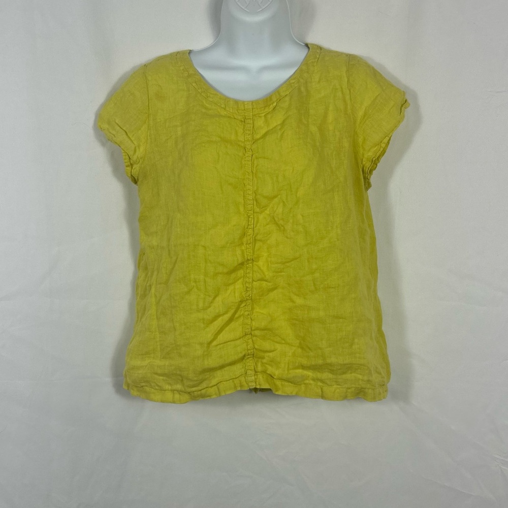 CeCe California Linen button back short sleeve top S